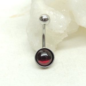 Natural Garnet Belly Ring with 8mm Stone, Gemstone Belly Ring, Navel Rings, Non Dangle Surgical Steel Belly Ring, Body Jewelry