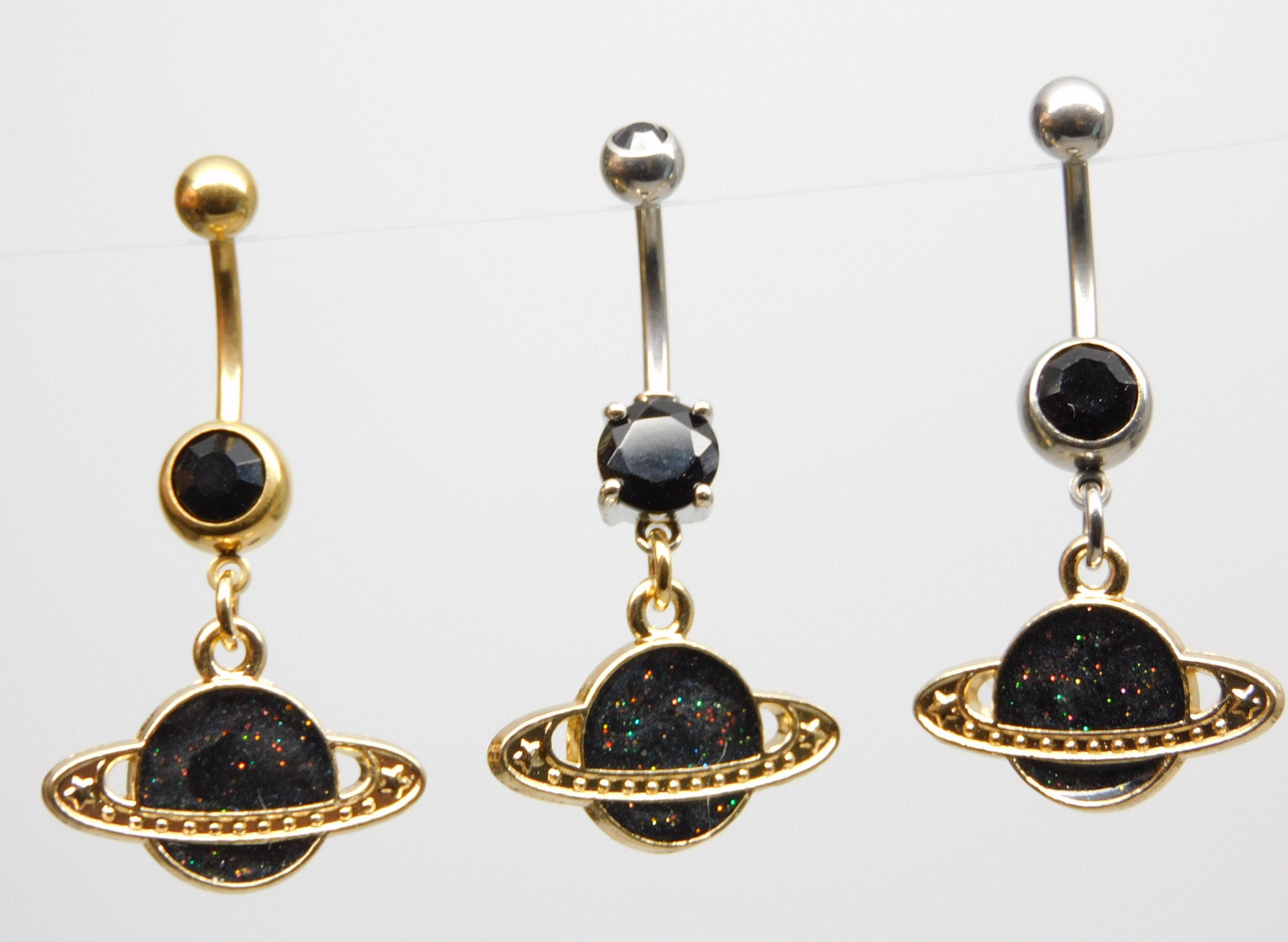 Saturn Belly Ring Galaxy Planet Belly Ring 14g Gold Belly Button