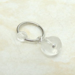 Clear Quartz Crystal Cartilage Hoop Earring, CBR Captive Bead Ring, Tragus Helix Earring, Hoop Belly Ring, Steel Cartilage Hoop