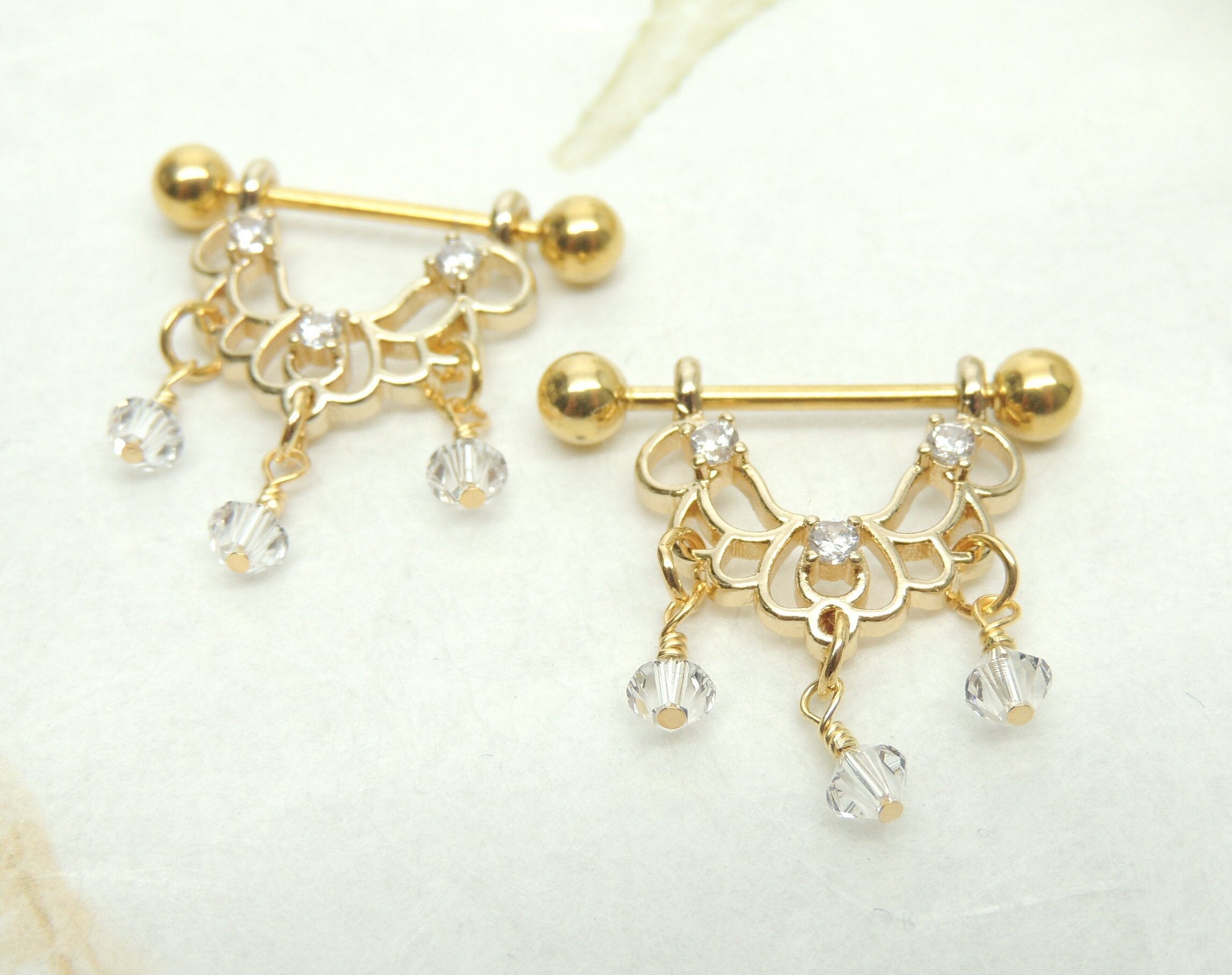 14g Fancy Nipple Rings With Crystal Dangles Nipple Jewelry Dangle Nipple Rings Nipple Shields Nipple Piercing Etsy UK