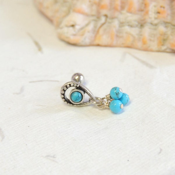 Turquoise Tragus Helix Cartilage Earring, Helix Earring, 16g Barbell, Cartilage Earring, Helix Barbell, Turquoise Barbell