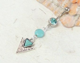Turquoise Arrowhead Dangle Belly Button Navel Ring, Dangle Belly Ring, Turquoise Belly Ring