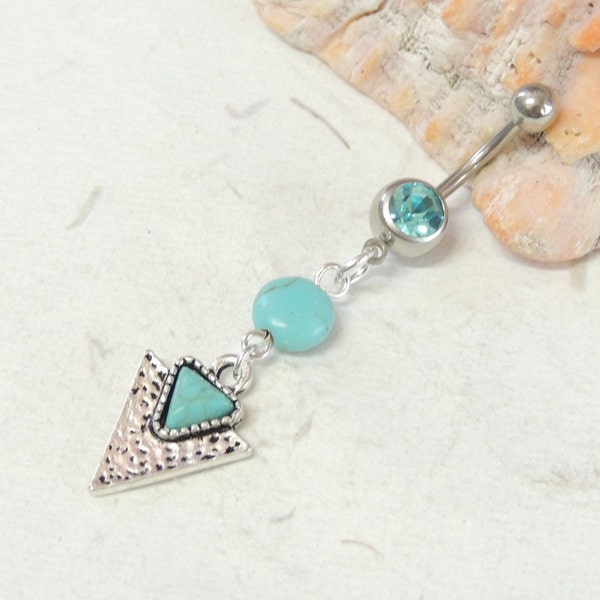 Turquoise Arrowhead Dangle Belly Button Navel Ring, Dangle Belly Ring, Turquoise Belly Ring