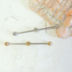 16g Star Industrial Barbell, Surgical Steel Barbell, Scaffold Earring, 16g Barbell, Industrial Bar, Upper Ear Cartilage Earring image 7