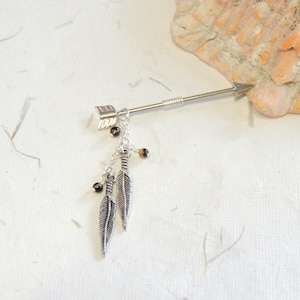 Boho Tribal Feather Industrial Barbell, Arrow Industrial Barbell, Scaffold Industrial Piercings, Feather Barbell