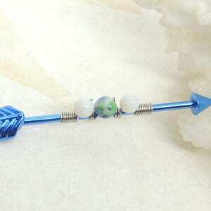 Wire Wrapped Blue Arrow Industrial Barbell, Arrow Industrial Barbell, Scaffold Ear Earring, Industrial Piercings