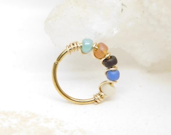 Boho Beaded Nose Ring Hoop, Tragus Helix Cartilage Earring, 20g, Nose Jewelry