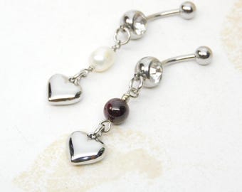 Steel Heart Belly Ring You Choose Style, 14g Surgical Steel, Gift for Her