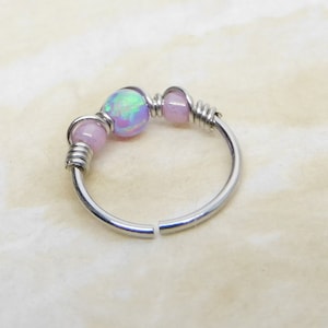 Lavender Opal Beaded Cartilage Hoop, Septum Nose Ring Hoop, Helix Daith Orbital Piercing, Seamless Hoops, Opal Body Jewelry image 2