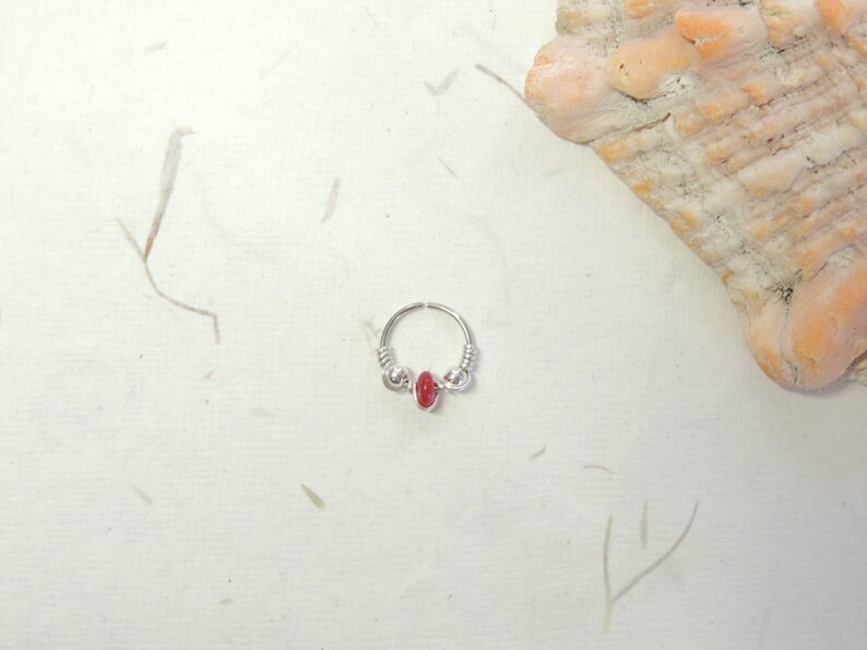 Cartilage Hoop Earring Wire Wrapped Ruby Beaded Nose Hoop Tragus Helix Orbital Cartilage Hoop Earring 20g Endless Hoops