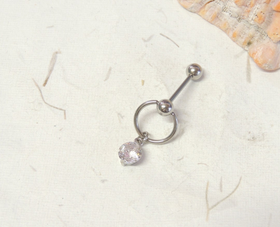 Vertical Hood Piercing With CZ Crystal Dangle, VCH Vertical Clitoral Hood Piercing You Choose