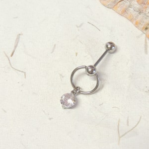 Vertical Hood Piercing with CZ Crystal Dangle, VCH Vertical Clitoral Hood Piercing You Choose Style, 14G VCH Bar, Intimate Genital Piercing