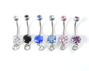 1pc Add Your Own Charm Belly Ring You Choose Color, Prong Set Belly Ring with Loop, 14g Barbell, DIY Belly Ring Jewelry Making Supplies.