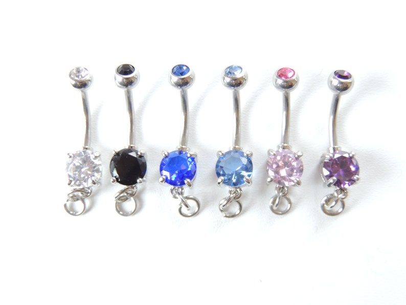 1pc Add Your Own Charm Belly Ring You Choose Color, Prong Set Belly Ring with Loop, 14g Barbell, DIY Belly Ring Jewelry Making Supplies. image 1