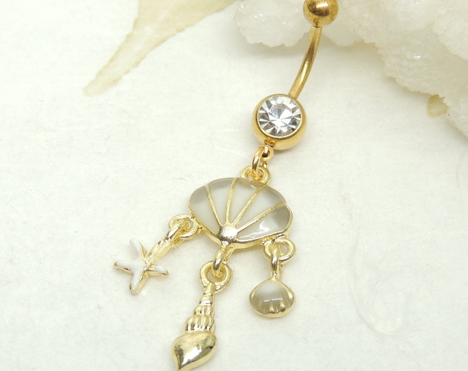 14G Gold Seashell Belly Ring Surgical Steel Stainless Body Jewelry ...