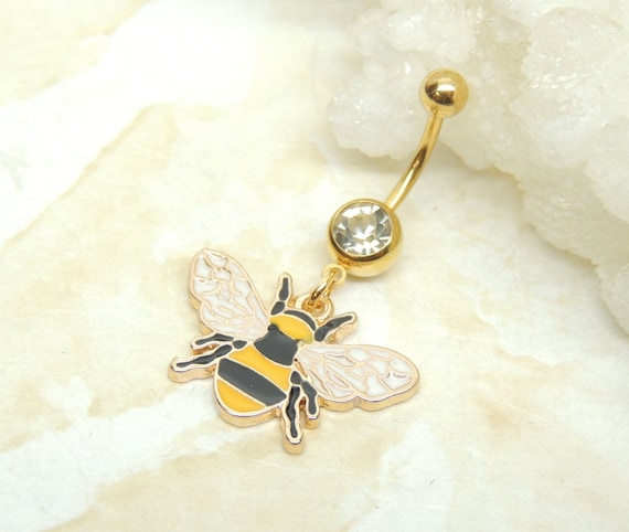 Bee Belly Navel Ring Belly Button Jewelry Gold Belly Rings Cute Belly Ring Dangle Belly Ring Etsy Canada