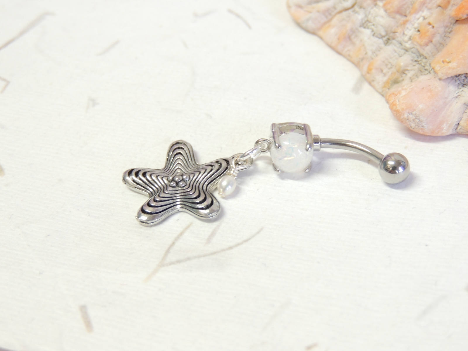 14g 1.6mm Surgical Steel Belly Ring WIth Antique FInish Dangle Starfish 