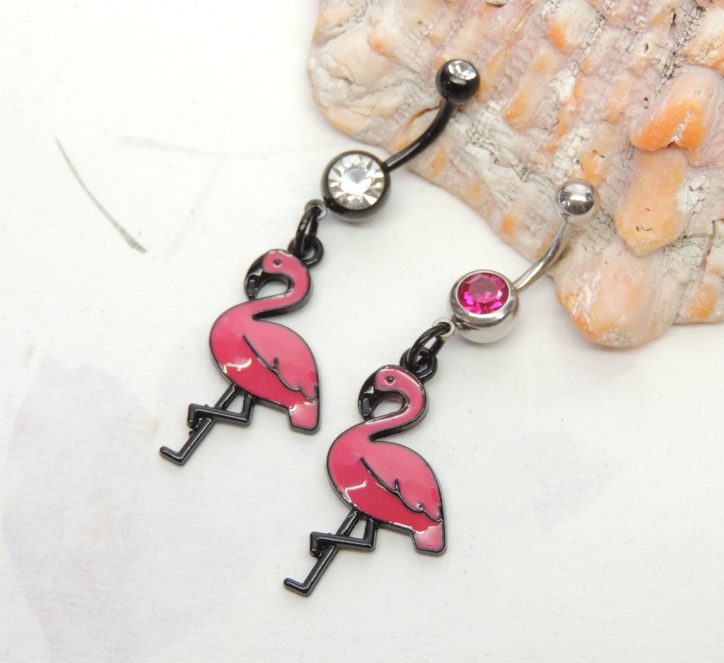 Dark Pink Flamingo Belly Ring You Choose Barbell Color Dangle