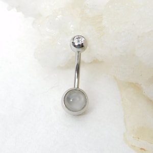 Natural Moonstone Belly Ring with 6mm Stone, Gemstone Belly Ring, Navel Rings, Non-Dangle Surgical Steel Belly Ring, Body Jewelry