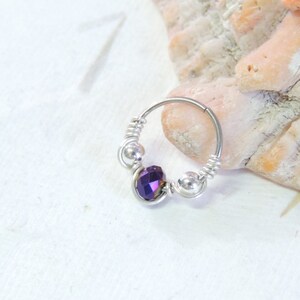 20g Beaded Cartilage Hoop Nose Hoop, Wire Wrapped Cartilage Hoop Earring, Tragus Helix Orbital Piercing, Seamless Hoops