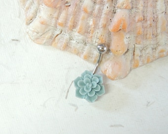 Succulent Belly Ring, Navel Rings, Simple Non Dangle Belly Ring, Body Jewelry, Belly Button Jewelry, Plant Belly Ring