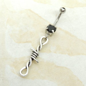 Barbed Wire Belly Button Ring You Choose Barbell Color, Body Jewelry, Dangle Belly Ring, Barbed Wire Jewelry