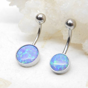 Lavender Opal Belly Ring, Simple Non-Dangle Belly Rings, Opal Body Jewelry, Navel Ring