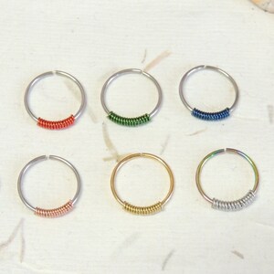 Wire Wrapped Hoop for Nose or Cartilage, Tragus Helix Orbital Cartilage Earring, 16g 18g or 20g Endless Hoop, Septum Nose Ring