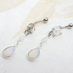 Opalite Teardrop Belly Button Ring, Teardrop Belly Ring, Dangle Belly Ring, Gemstone Belly Ring, Body Jewelry, Opal