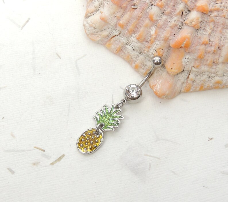 Pineapple Jewelry Dangle Belly Ring Fruit Belly Ring Pineapple Dangle Belly Ring You Choose Barbell Color