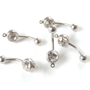 Add a Charm Belly Rings 5 pcs, Clear Crystal Belly Ring with Loop, 14g Surgical Steel Barbell, DIY Belly Ring Jewelry Making Supplies.