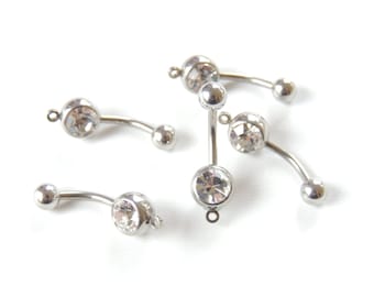 Add a Charm Belly Rings 5 pcs, Clear Crystal Belly Ring with Loop, 14g Surgical Steel Barbell, DIY Belly Ring Jewelry Making Supplies.
