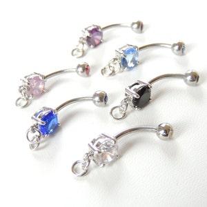 1pc Add Your Own Charm Belly Ring You Choose Color, Prong Set Belly Ring with Loop, 14g Barbell, DIY Belly Ring Jewelry Making Supplies. image 5