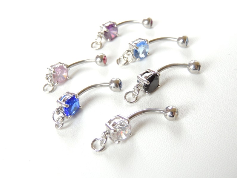 1pc Add Your Own Charm Belly Ring You Choose Color, Prong Set Belly Ring with Loop, 14g Barbell, DIY Belly Ring Jewelry Making Supplies. image 5