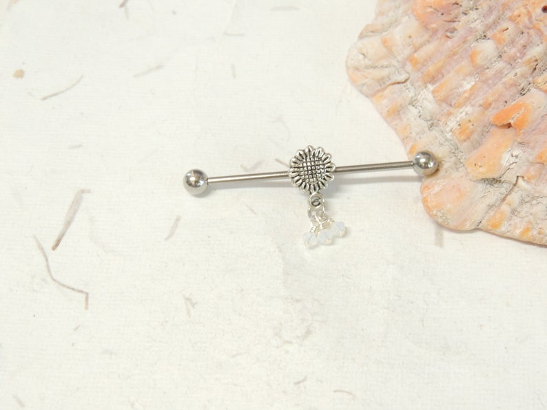 Industrial Piercings Flower Barbells Daisy Flower Industrial Barbell You Choose Crystal Color Scaffold Earrings