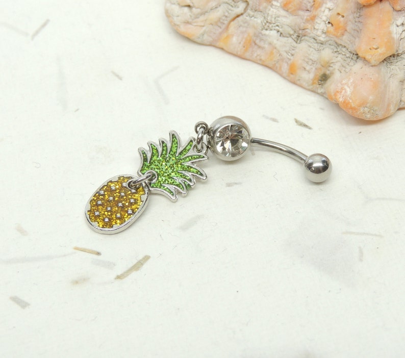 Pineapple Jewelry Dangle Belly Ring Fruit Belly Ring Pineapple Dangle Belly Ring You Choose Barbell Color