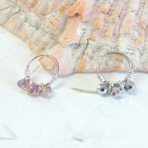 Crystal Beaded Nose Ring Hoop, Wire Wrapped Cartilage Hoop Earring, Tragus Helix Orbital Piercing, Seamless Hoops