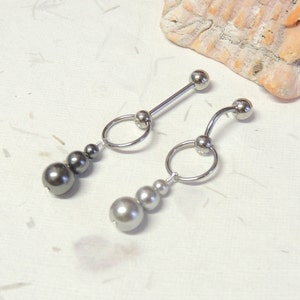 Triple Pearl VCH Vertical Clitoral Hood Piercing, 14G VCH Bar, Intimate Piercing Jewelry, Genital Piercing