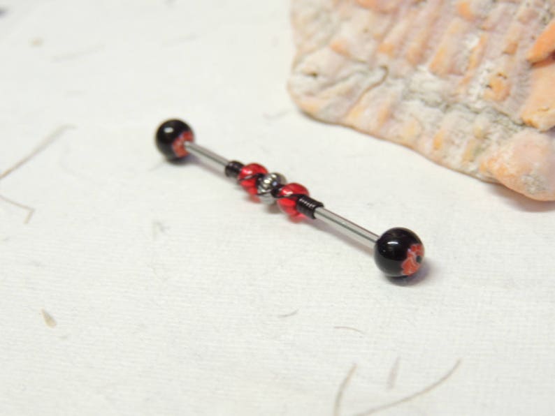 Goth Jewelry Body Jewelry Industrial Piercings Industrial Bar Red and Black Wire Wrapped Industrial Barbell Scaffold Ear Earring