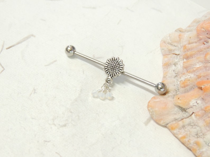 Industrial Piercings Flower Barbells Daisy Flower Industrial Barbell You Choose Crystal Color Scaffold Earrings