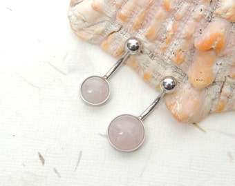 Rose Quartz Belly Ring 8mm or 10mm Stone, Non Dangle Belly Ring, Gemstone Belly Ring, Simple Belly Ring, Navel Rings, Body Piercings