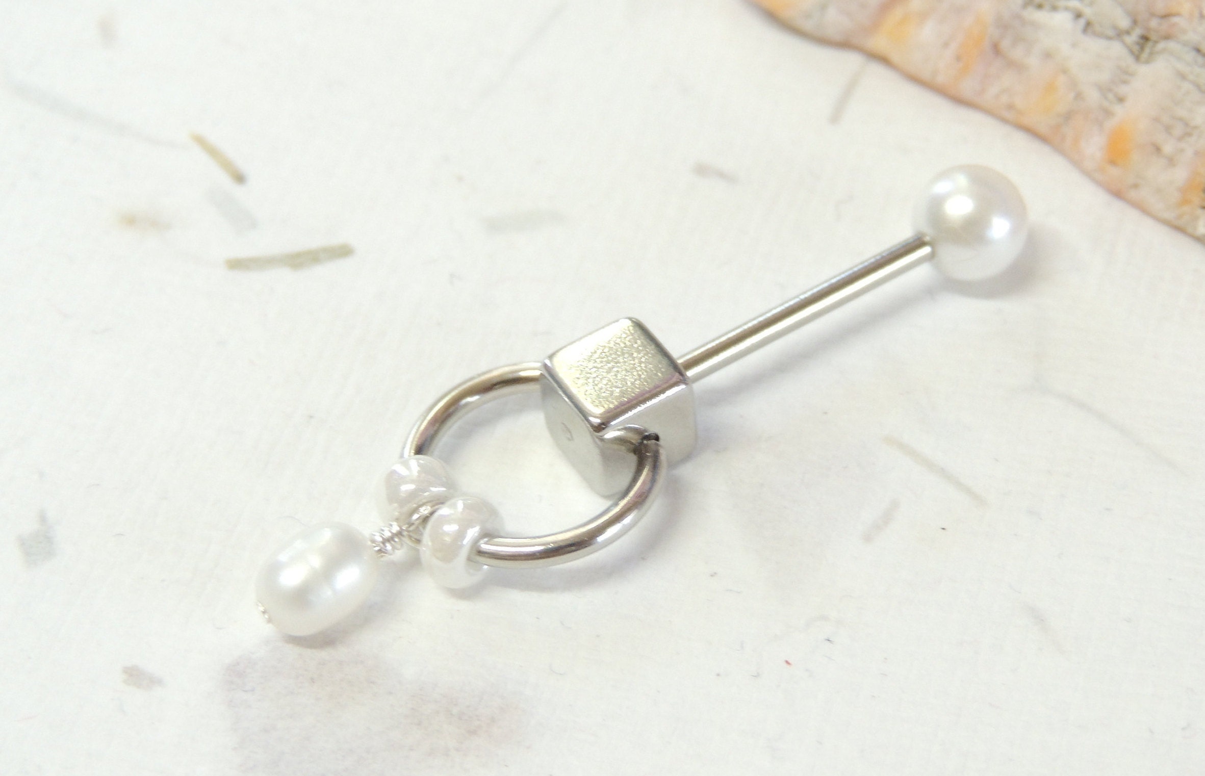 White Pearl VCH Vertical Clitoral Hood Piercing You Choose - Etsy