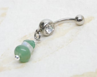 Green Aventurine Gemstone Dangle Belly Ring, Natural Stone Belly Ring, Handcrafted Belly Ring, 14g