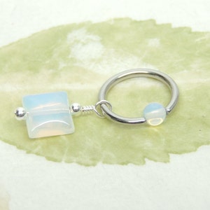 Opalite Belly Ring or Cartilage Hoop Earring, 14g 16g CBR Captive Bead Cartilage Earring, Opalite Jewelry