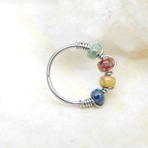 Picasso Bead Nose Hoop Ring, Cartilage Hoop Earring, Tiny Hoop, Conch Hoop Earring, 20g, Boho Jewelry