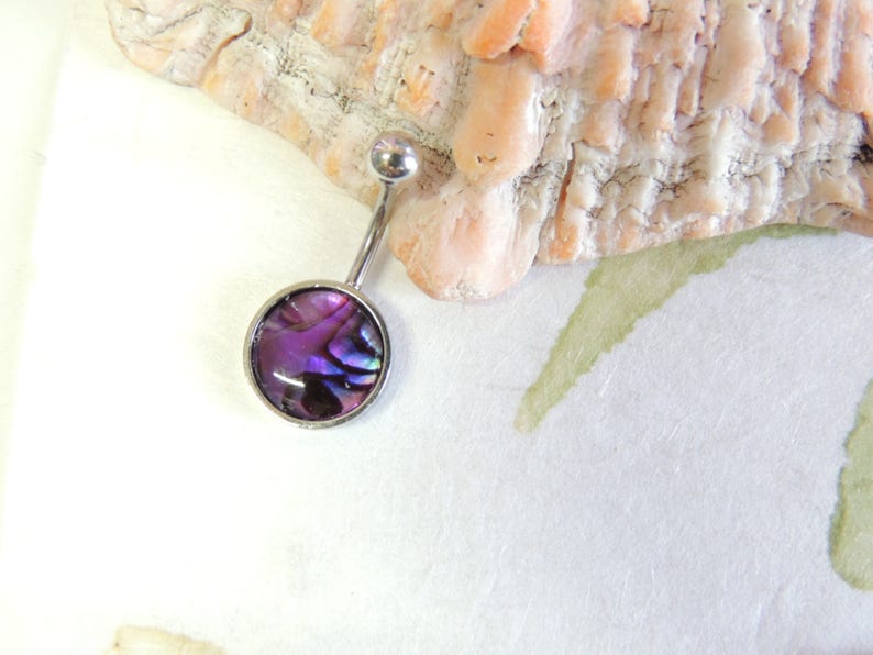 Non Dangle Belly Ring Navel Piercings Simple Belly Ring Shell Belly Ring Abalone Shell Belly Button Ring You Choose Color