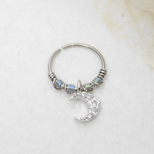 Crescent Moon Dangling Cartilage Hoop Earring, Surgical Steel Hoop, Helix Earring, Bendable Nose Hoop Cartilage Hoops
