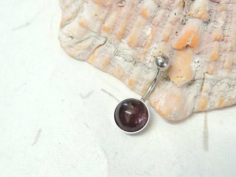 Gemstone Belly Ring Natural Pink Tourmaline Belly Ring 10mm Stone Non Dangle Simple Belly Ring Navel Rings Body Jewelry