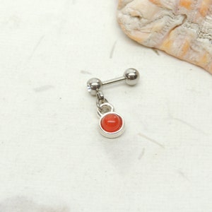 Carnelian Cartilage Earring, Tragus Helix Barbell, Cartilage Jewelry, 16g Surgical Steel Barbell, Gemstone Cartilage Earring