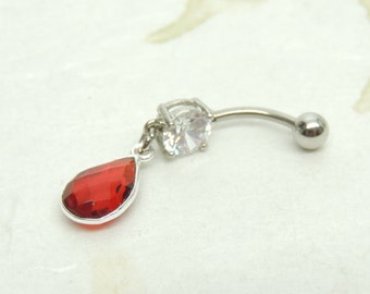 Garnet Belly Ring You Choose Style, Teardrop Belly Ring, Gemstone Belly Ring, Body Jewelry, Garnet Jewelry